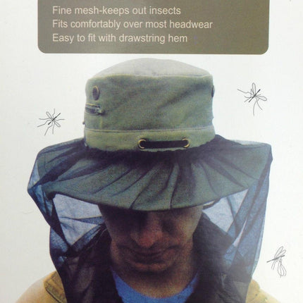 Mosquito Hat Net Head Protector Bee Bug Mesh Insect Mozzie Fishing Fly - Black.