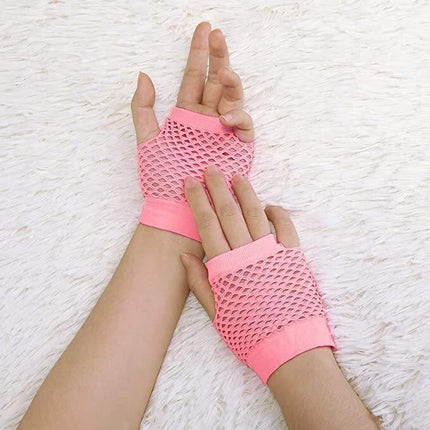 24 Pair Fishnet Gloves Fingerless Wrist Length 70s 80s Costume Party Light Pink.