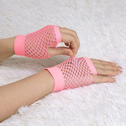 24 Pair Fishnet Gloves Fingerless Wrist Length 70s 80s Costume Party Light Pink.