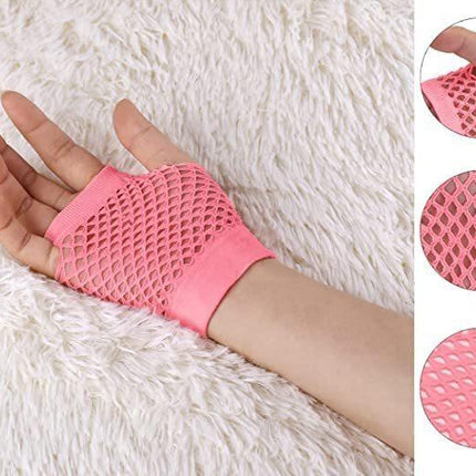 24 Pair Fishnet Gloves Fingerless Wrist Length 70s 80s Costume Party Light Pink.