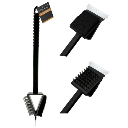 3-in-1 Double-Sided BBQ Grill Cleaning Brush – 38cm Heavy-Duty Wire Bristles & Scraper.