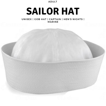 Adult White Sailor Hat Marine Unisex Gob Captain Navy Hen's Night Doughboy Cap.