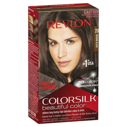 Revlon ColorSilk 20 Brown Black Permanent 3D Hair Colour w/ Keratin - Brown/Black.