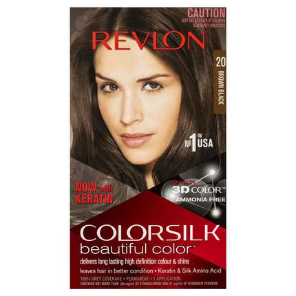 Revlon ColorSilk 20 Brown Black Permanent 3D Hair Colour w/ Keratin - Brown/Black.