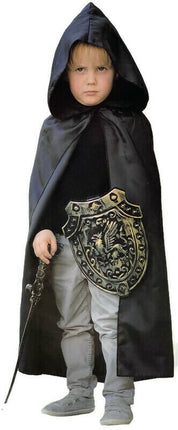 Kids Cape Cloak Hooded Robe Halloween Vampire Witch Wizard 120cm Hood - Black.