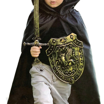 Kids Cape Cloak Hooded Robe Halloween Vampire Witch Wizard 120cm Hood - Black.