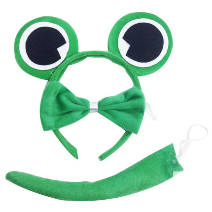 3pcs Set Animal Costume Dress Up Party Bow Tie Tail Ears Book Week - Green Frog.