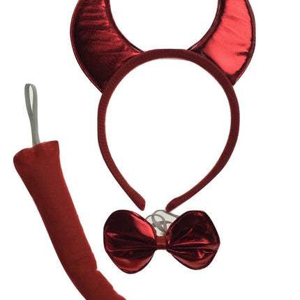 3pcs Set Animal Costume Dress Up Party Bow Tie Tail Ears Book Week - Red Devil.