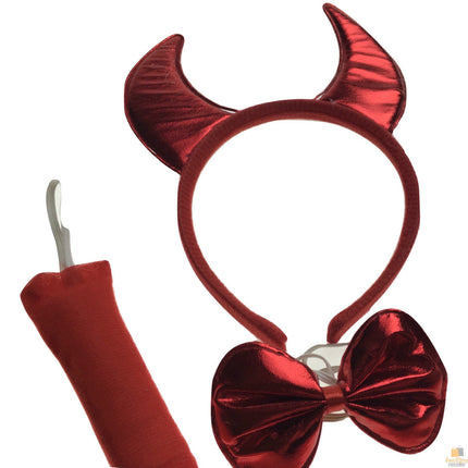 3pcs Set Animal Costume Dress Up Party Bow Tie Tail Ears Book Week - Red Devil.
