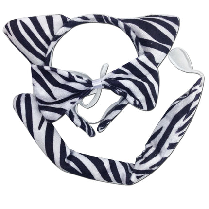 3pcs Set Animal Costume Dress Up Party Bow Tie Tail Ears Book Week - Zebra.