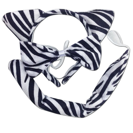 3pcs Set Animal Costume Dress Up Party Bow Tie Tail Ears Book Week - Zebra.