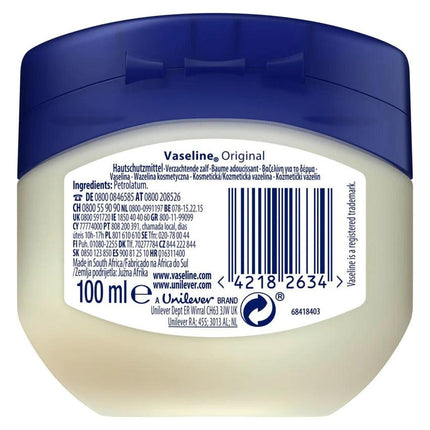 Vaseline 100mL Original Pure Petroleum Jelly Dermatological Tested.