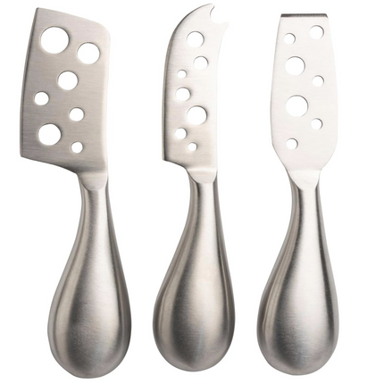 3pc Euroline Stainless Steel Cheese Knife Set Kitchen Cutlery Knives - Silver.