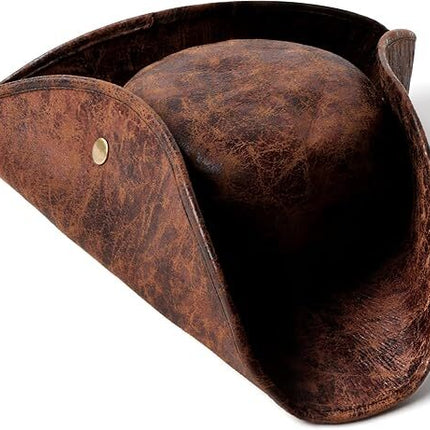 Durashape Brown Pirate Tricorn Hat Tri-Corner Faux Leather Captain Cowboy Costume.
