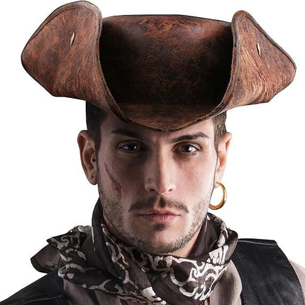Durashape Brown Pirate Tricorn Hat Tri-Corner Faux Leather Captain Cowboy Costume.