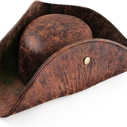 Durashape Brown Pirate Tricorn Hat Tri-Corner Faux Leather Captain Cowboy Costume.