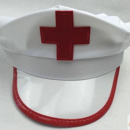 NURSE HAT Doctor Fancy Halloween Party Costume Accessory Cap - White/Red.