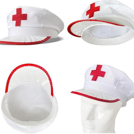 NURSE HAT Doctor Fancy Halloween Party Costume Accessory Cap - White/Red.