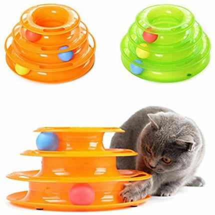 Funny Cat Toy Plastic Tower Interactive Track Ball Playing Game - Assorted Colours.