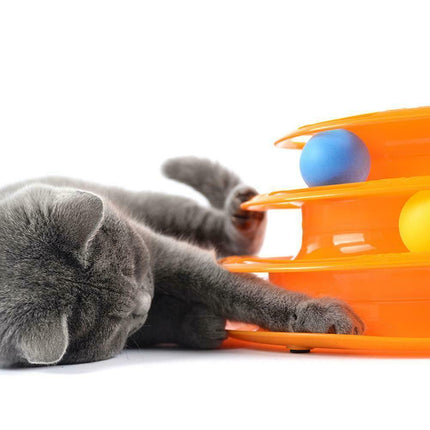Funny Cat Toy Plastic Tower Interactive Track Ball Playing Game - Assorted Colours.
