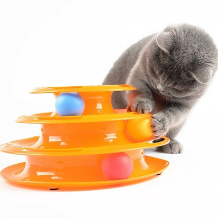 Funny Cat Toy Plastic Tower Interactive Track Ball Playing Game - Assorted Colours.