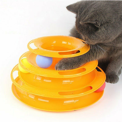 Funny Cat Toy Plastic Tower Interactive Track Ball Playing Game - Assorted Colours.