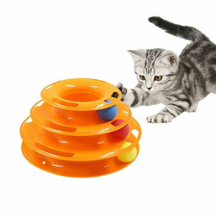 Funny Cat Toy Plastic Tower Interactive Track Ball Playing Game - Assorted Colours.