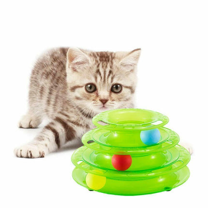 Funny Cat Toy Plastic Tower Interactive Track Ball Playing Game - Assorted Colours.