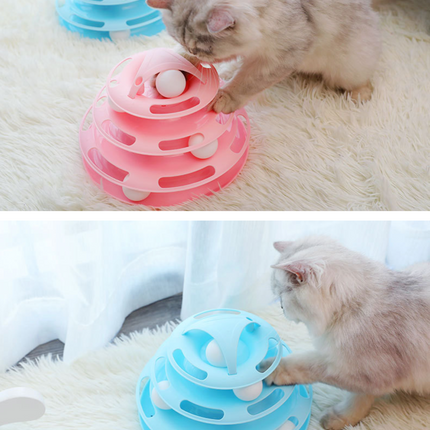 Funny Cat Toy Plastic Tower Interactive Track Ball Playing Game - Assorted Colours.