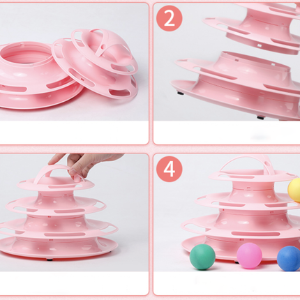 Funny Cat Toy Plastic Tower Interactive Track Ball Playing Game - Assorted Colours.