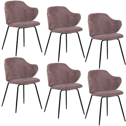 Set of 6 Dining Chairs with Corduroy Cord Fabric in Pink.