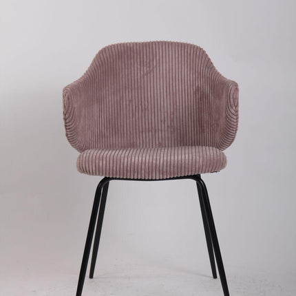 Set of 6 Dining Chairs with Corduroy Cord Fabric in Pink.