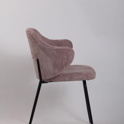 Set of 6 Dining Chairs with Corduroy Cord Fabric in Pink.