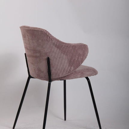 Set of 6 Dining Chairs with Corduroy Cord Fabric in Pink.