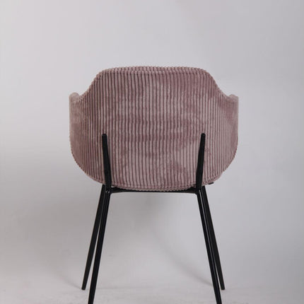 Set of 6 Dining Chairs with Corduroy Cord Fabric in Pink.