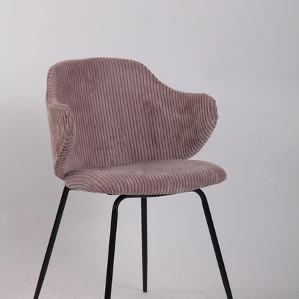 Set of 6 Dining Chairs with Corduroy Cord Fabric in Pink.