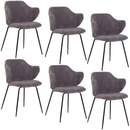 Set of 6 Dining Chairs with Corduroy Cord Fabric in Dark Grey Lincoln.