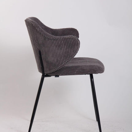 Set of 6 Dining Chairs with Corduroy Cord Fabric in Dark Grey Lincoln.