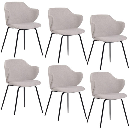 Set of 6 Dining Chairs Fabric with Metal Legs in Ivory Beige.