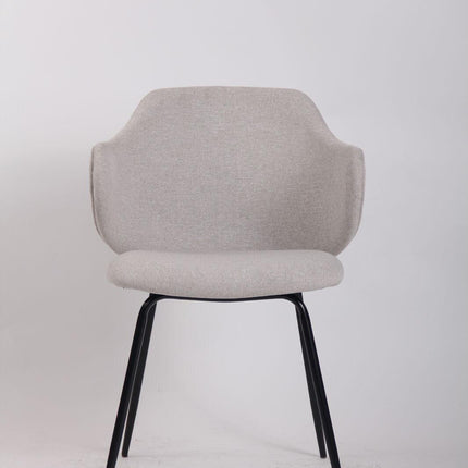 Set of 6 Dining Chairs Fabric with Metal Legs in Ivory Beige.