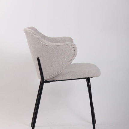 Set of 6 Dining Chairs Fabric with Metal Legs in Ivory Beige.