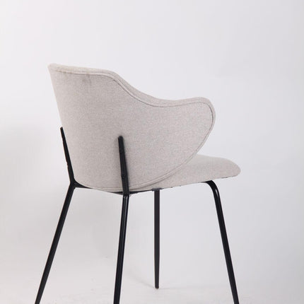 Set of 6 Dining Chairs Fabric with Metal Legs in Ivory Beige.