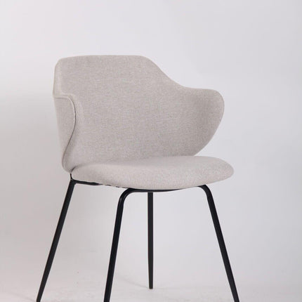 Set of 6 Dining Chairs Fabric with Metal Legs in Ivory Beige.