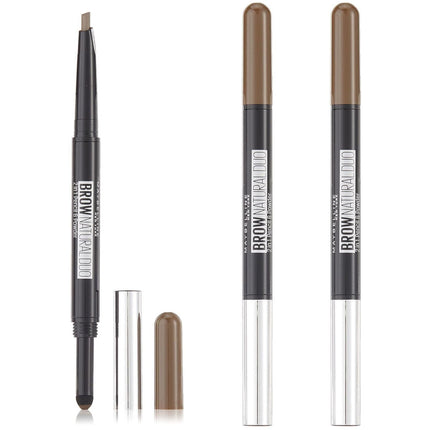 3x Maybelline New York Natural Eye Brow Duo 2 in 1 Pencil & Powder - Deep Brown.