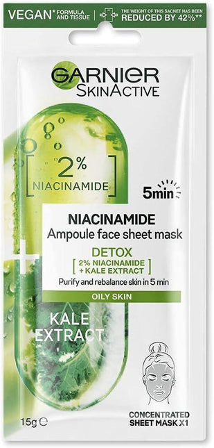 Garnier 15g Skin Active Ampoule Sheet Mask Kale/ Niacinamide.