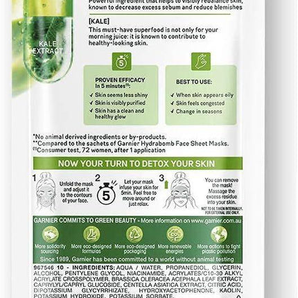 Garnier 15g Skin Active Ampoule Sheet Mask Kale/ Niacinamide.