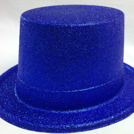 6x Glitter Top Hat Fancy Party Plastic Costume Tall Cap Fun Bulk - Blue.
