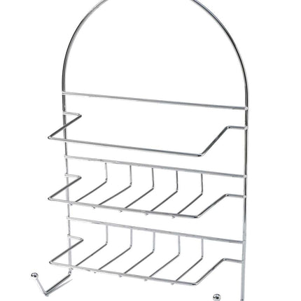 2-Tier Shower Caddy Bath Rack Chrome Hanging Hook Basket 25 x 10 x 43cm - Silver.
