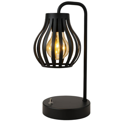 Modern Black Metal Tulip Style LED Lantern Table Desk Lamp – Battery Operated Decorative Light.