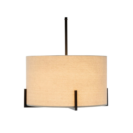 Modern Scandi Metal Hanging Pendant Lamp w/ Linen Shade Light - Matte Black.
